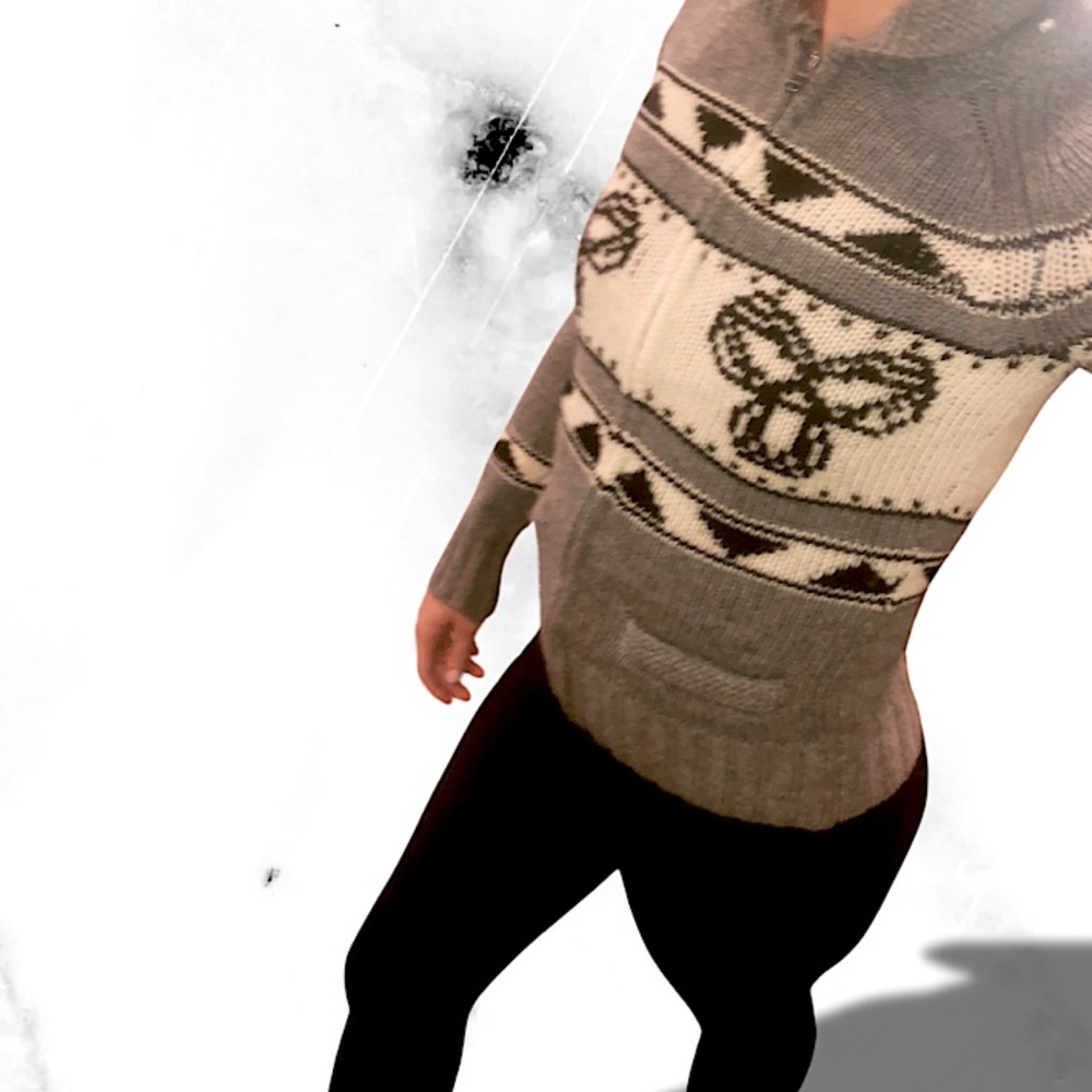 TNA Gray and Black Cowl Neck Sweater